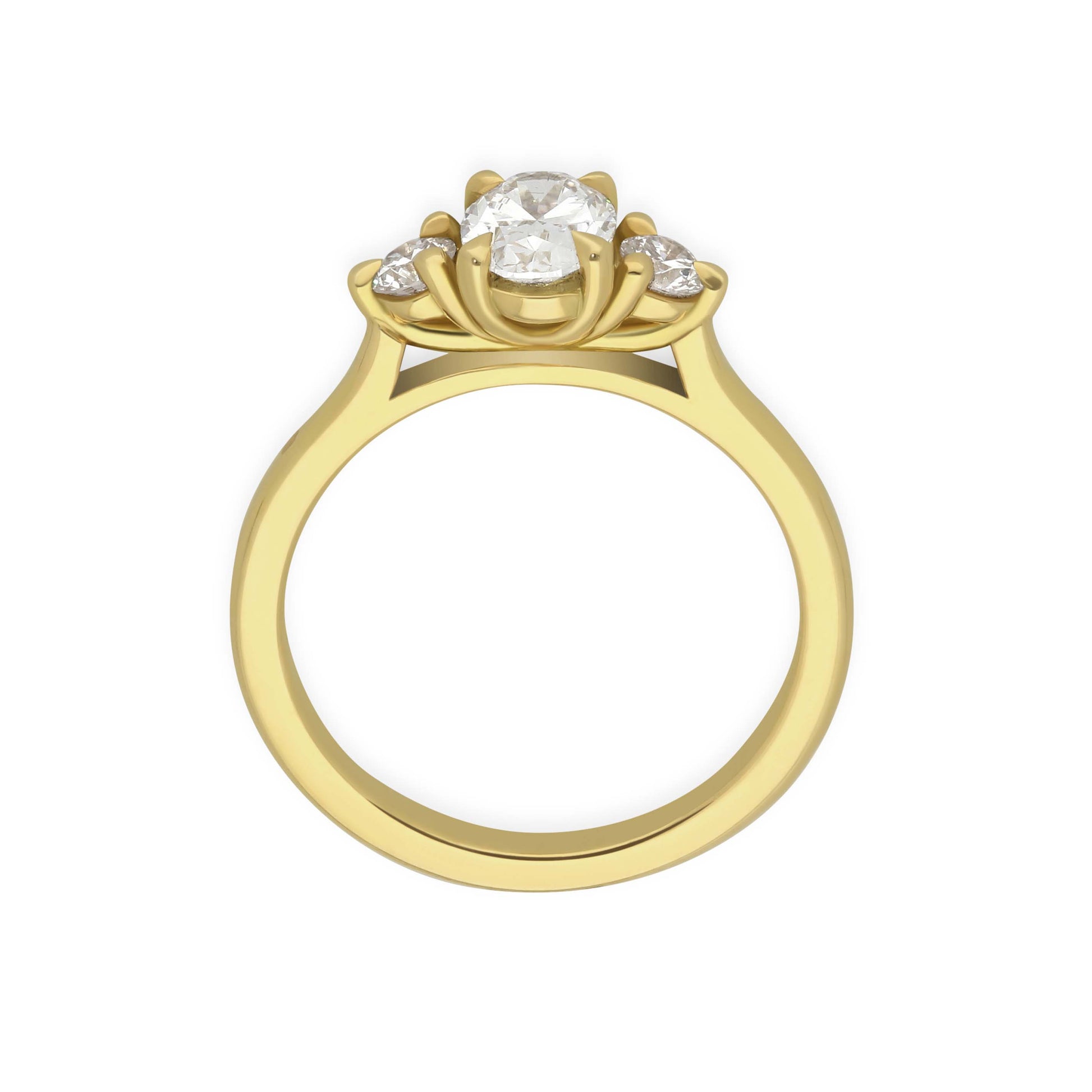 E.C.One ethical STELLA Oval Diamond Yellow Gold Trilogy Engagement Ring made in our B Corp London workshop
