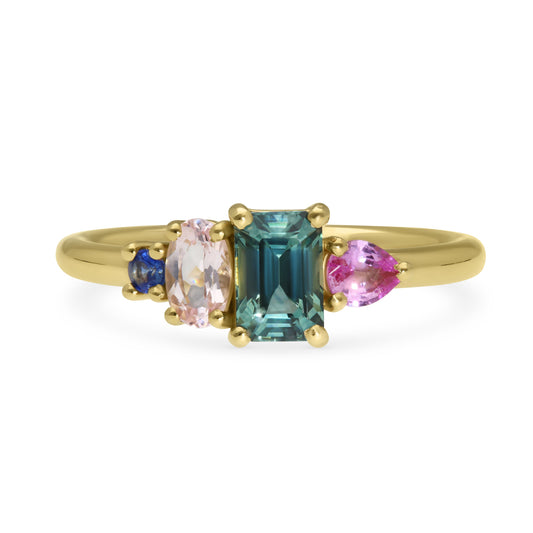 E.C.One London ethical Large ELISE 18ct Yellow Gold Ring with Octagonal Teal  Sapphire