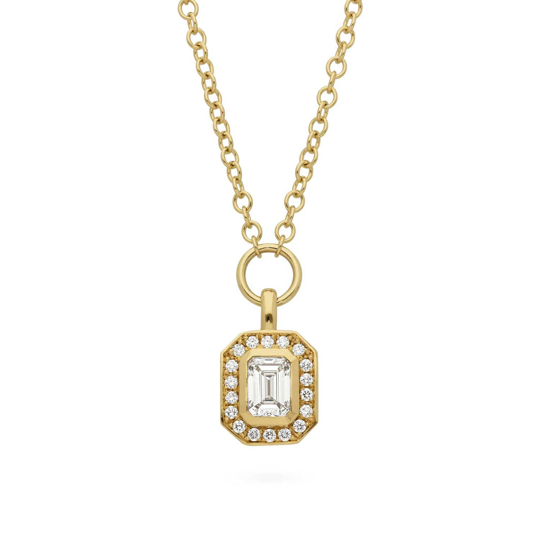 FRAME Large Framed Diamond Gold Necklace with Diamond Halo by ethical jeweller E.C.One London in our B Corp certified workshop