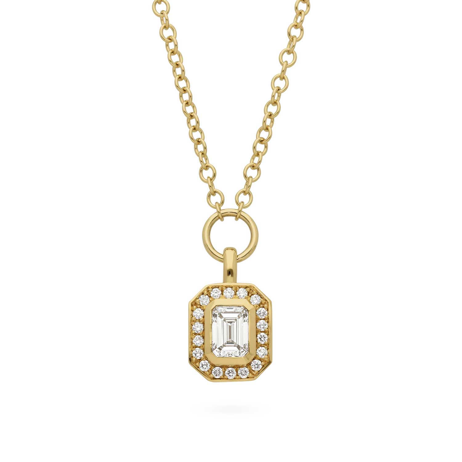 FRAME Large Framed Diamond Gold Necklace with Diamond Halo by ethical jeweller E.C.One London in our B Corp certified workshop