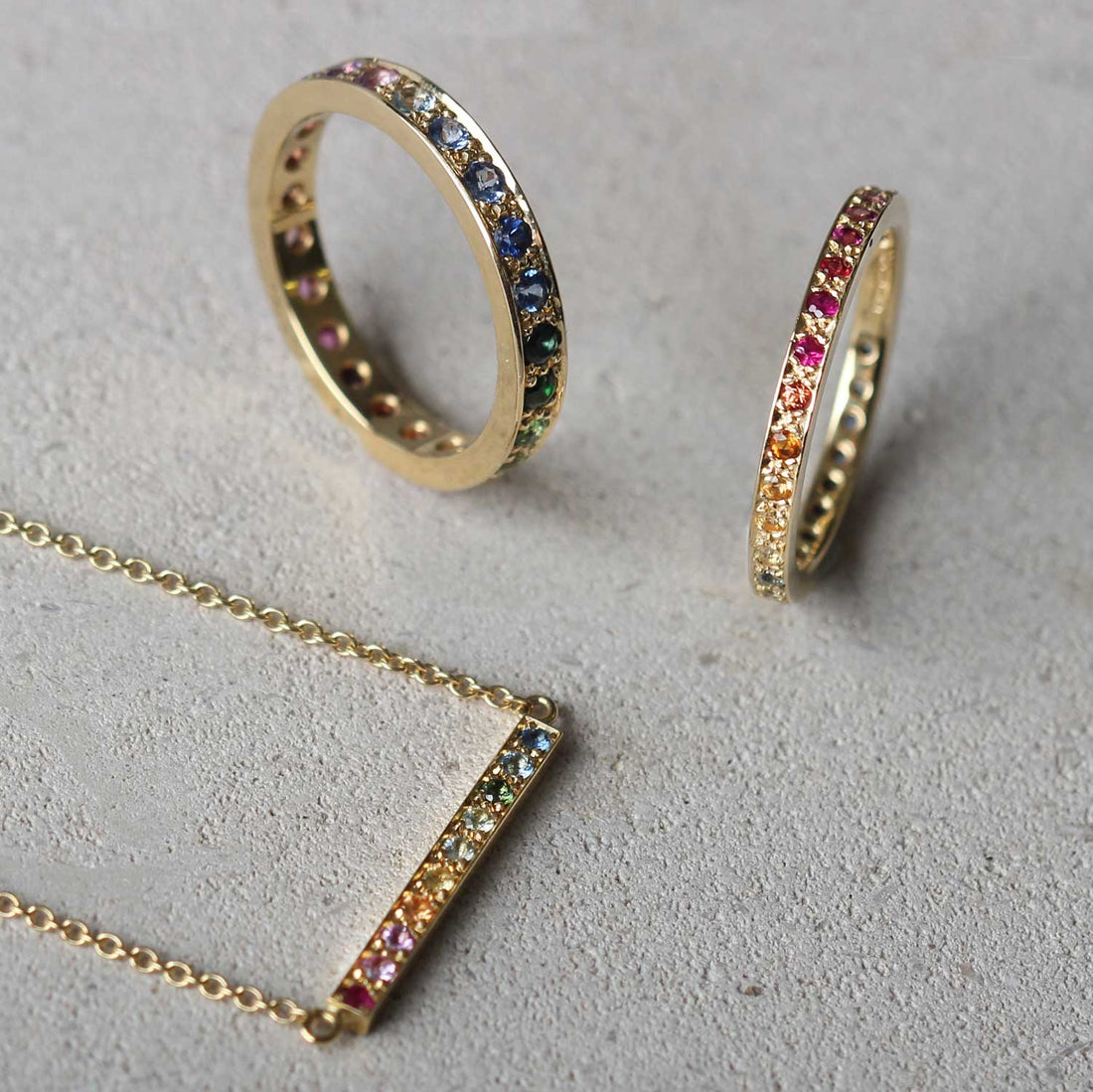 KALEIDOSCOPE Wide Gold Mixed Gemstone Eternity Ring