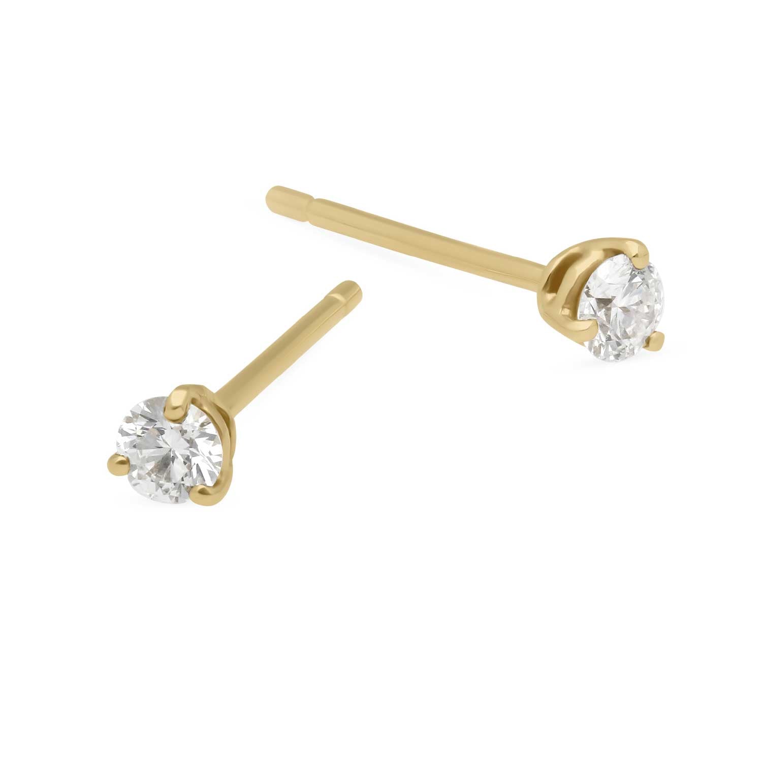 E.C.One 0.21ct 3-Claw Set Diamond Studs Yellow Gold made in our London B Corp workshop