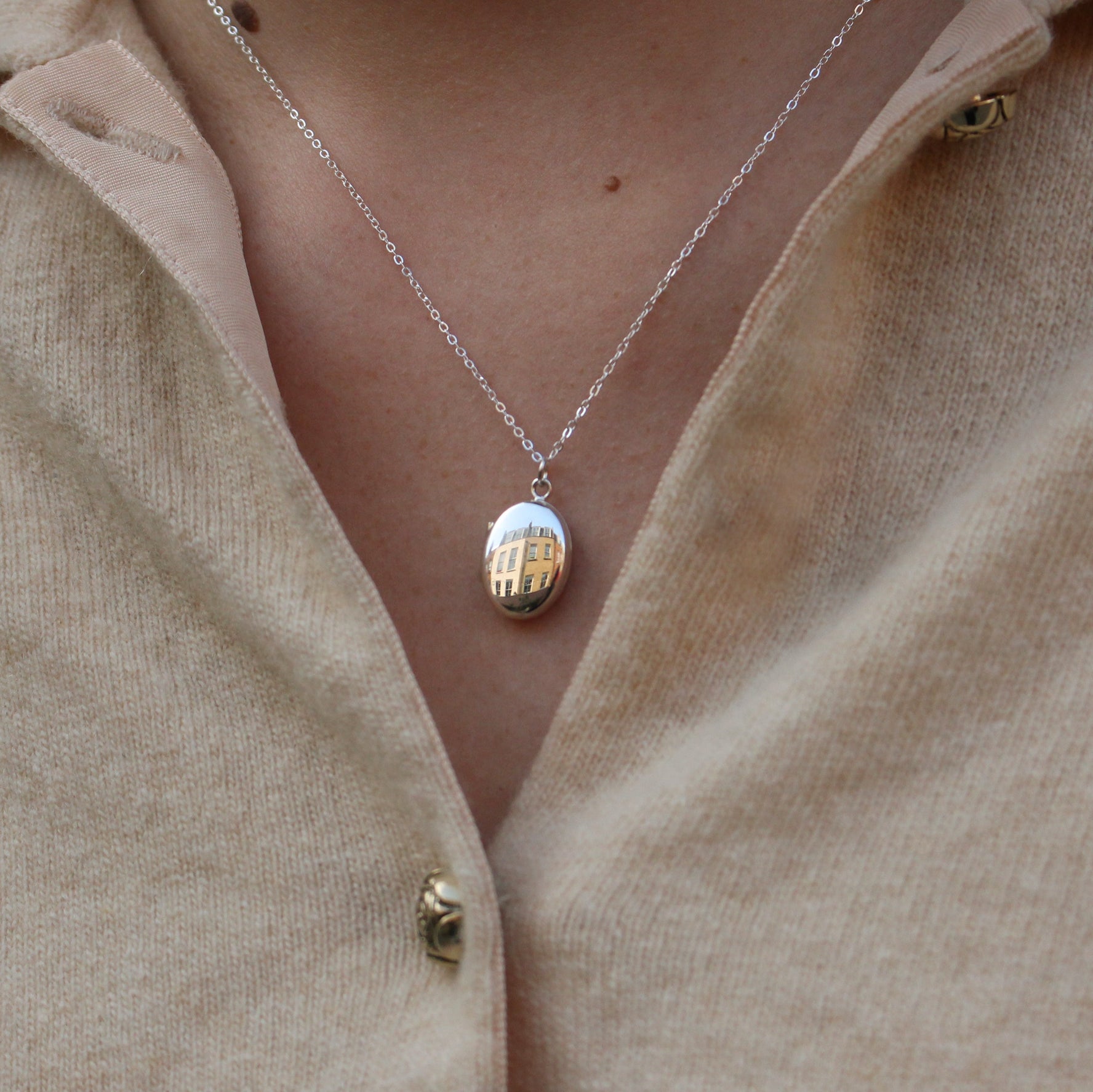 Small Silver Oval Locket Necklace