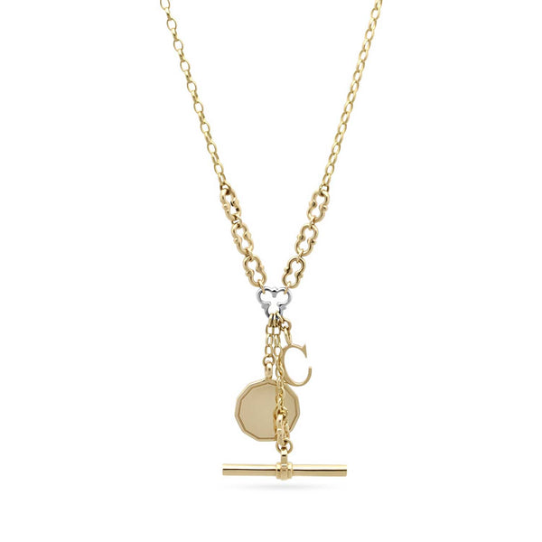 MYDDELTON Necklace Yellow Gold with White Gold Detail, T-Bar & Charms by ethical London B Corp jeweller E.C.One