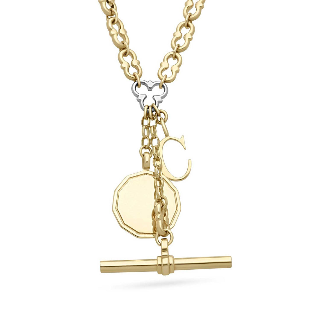 ARLINGTON Necklace Yellow Gold with White Gold Detail, T-Bar & Charms by ethical London B Corp jeweller E.C.One