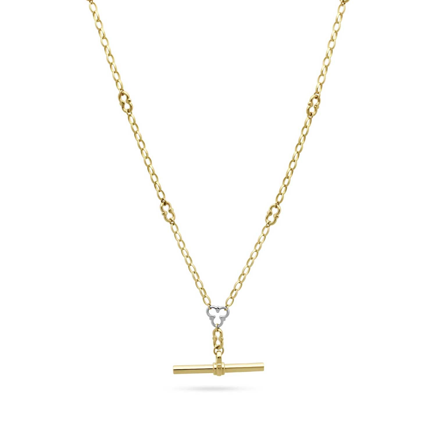 ROSEBERY Necklace Yellow Gold Signature Chain with White Gold Detail & T-Bar by ethical London B Corp jeweller E.C.One