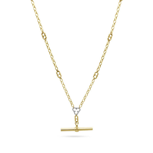 ROSEBERY Necklace Yellow Gold Signature Chain with White Gold Detail & T-Bar by ethical London B Corp jeweller E.C.One