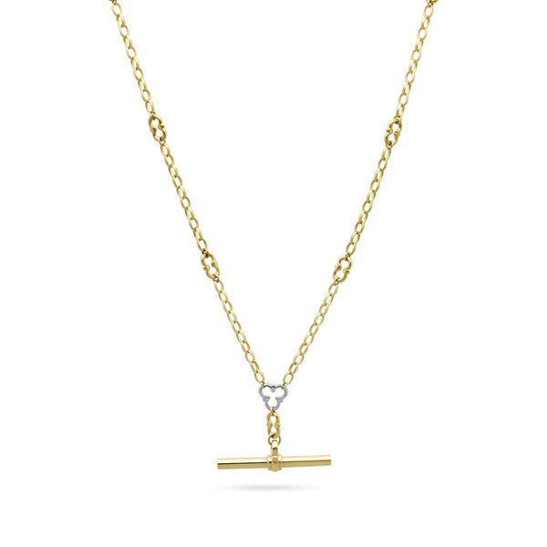 ROSEBERY Necklace Yellow Gold Signature Chain with White Gold Detail & T-Bar by ethical London B Corp jeweller E.C.One
