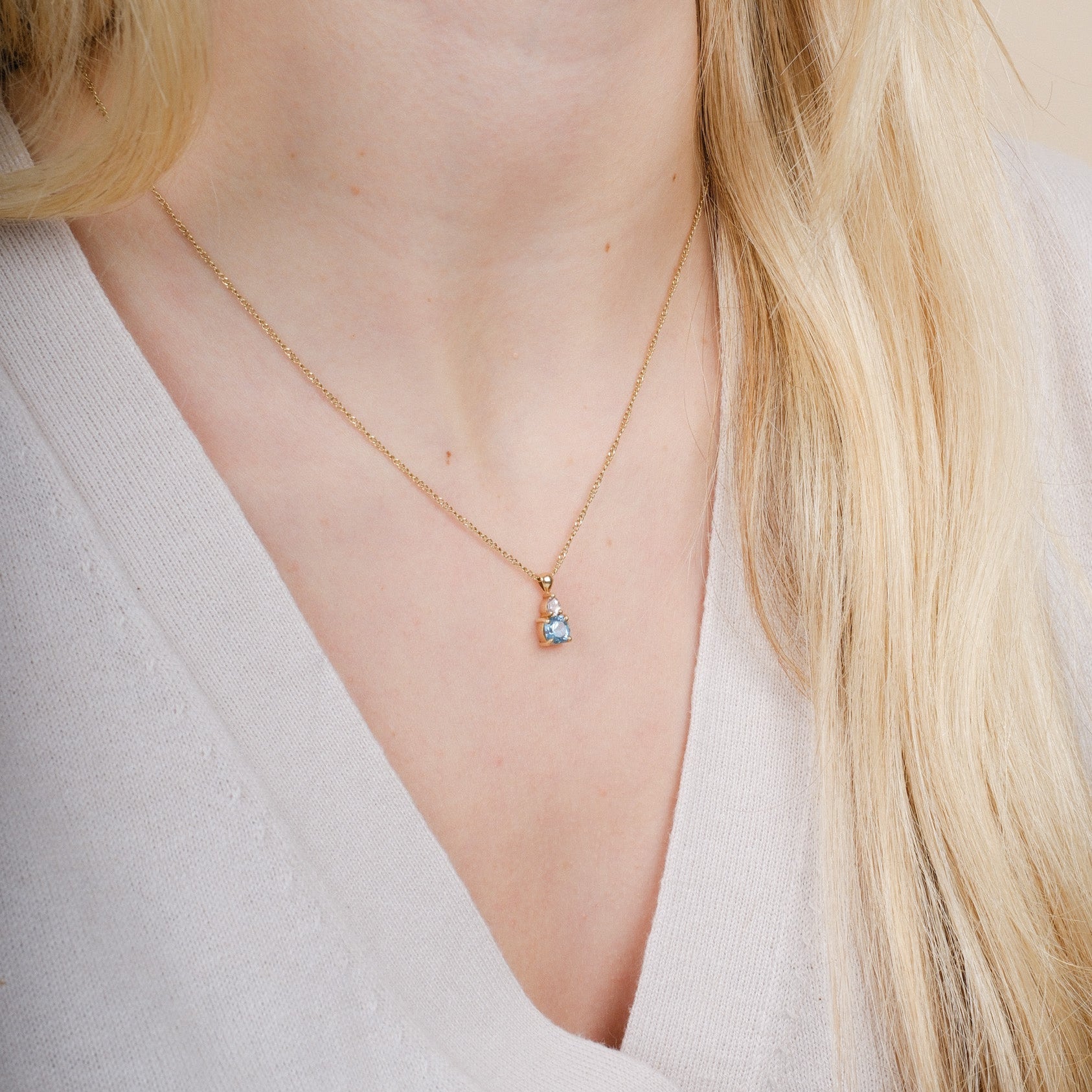 ELISE Double Gemstone Gold Pendant Necklace with Aquamarine