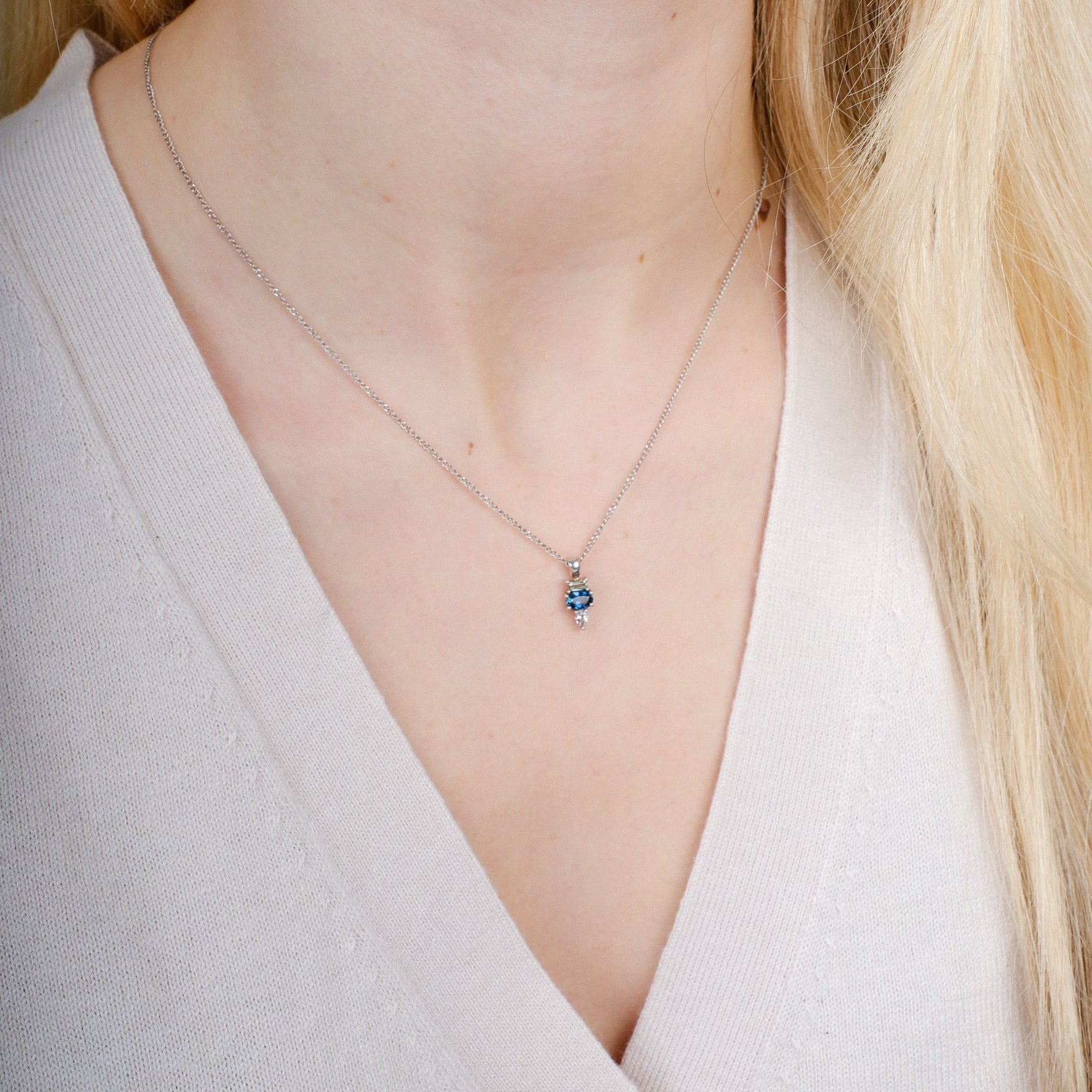 ELISE Triple Gemstone White Gold Pendant Necklace