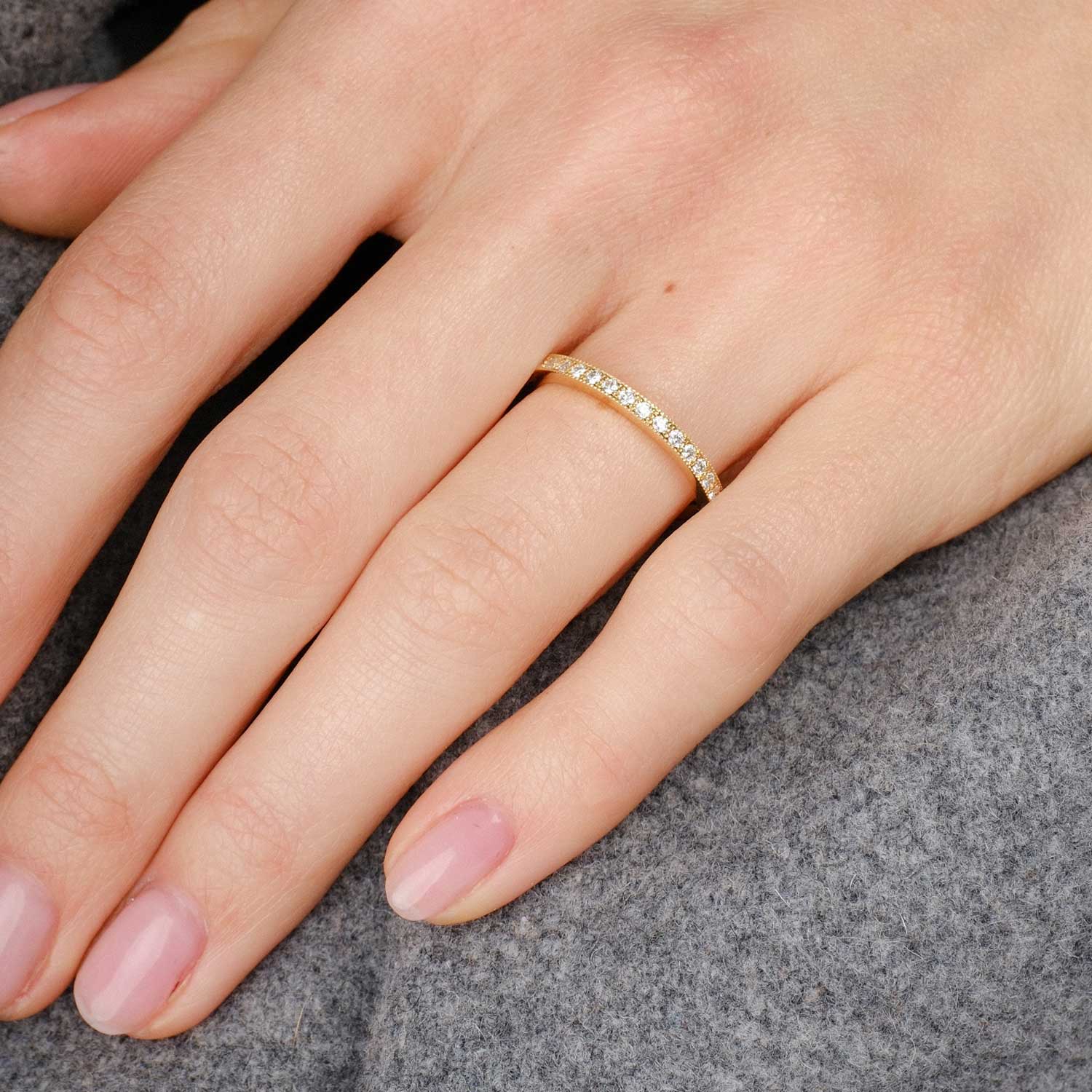 EC One recycled gold Half Slim EMMA Yellow Gold Diamond Eternity Ring made in our B Corp London workshop
