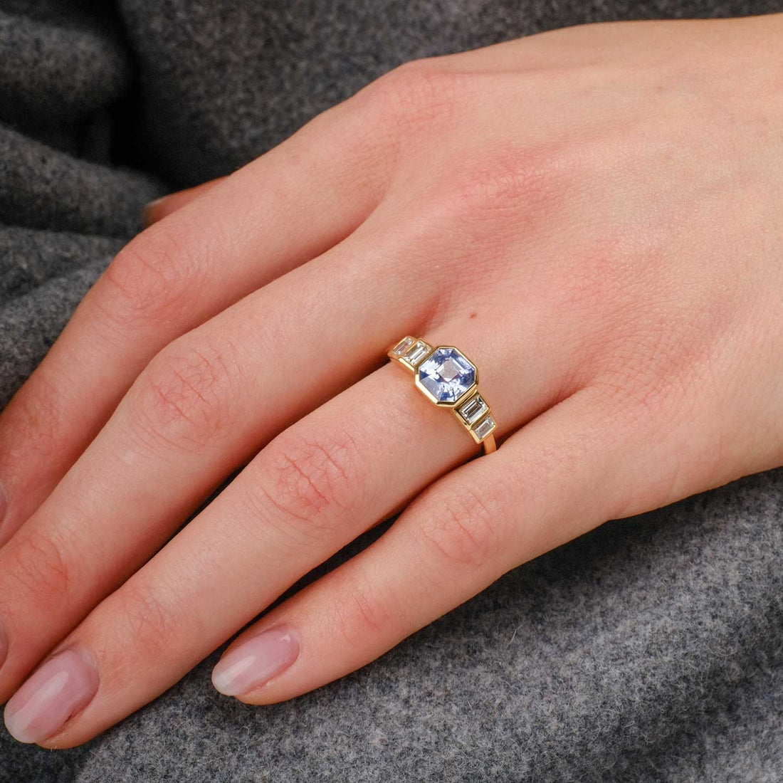 EVELYN Deco Octagon Blue Sapphire Yellow Gold Engagement Ring