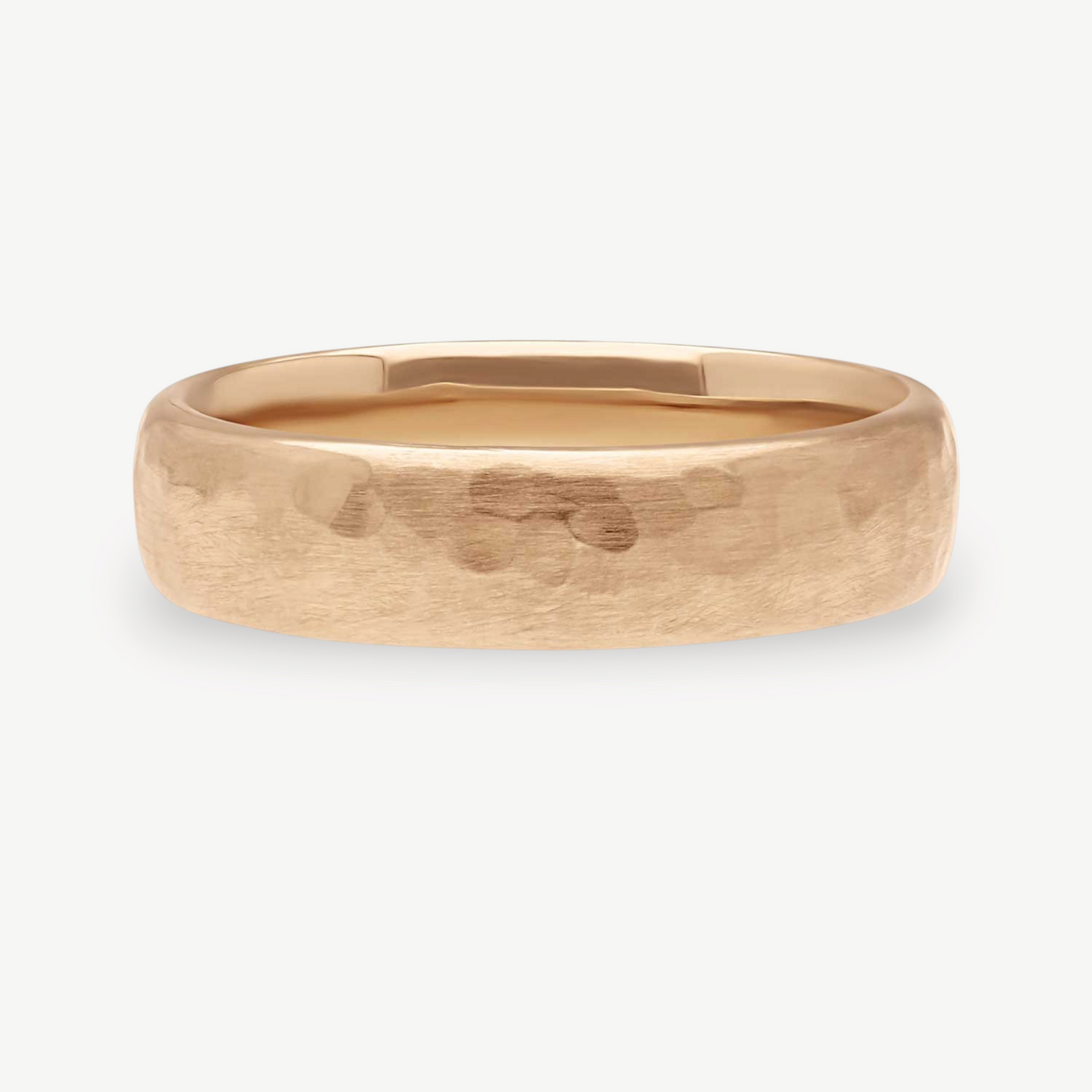 EC One 5mm medium court wedding band in recycled 18ct rose gold with a textured hammered finish