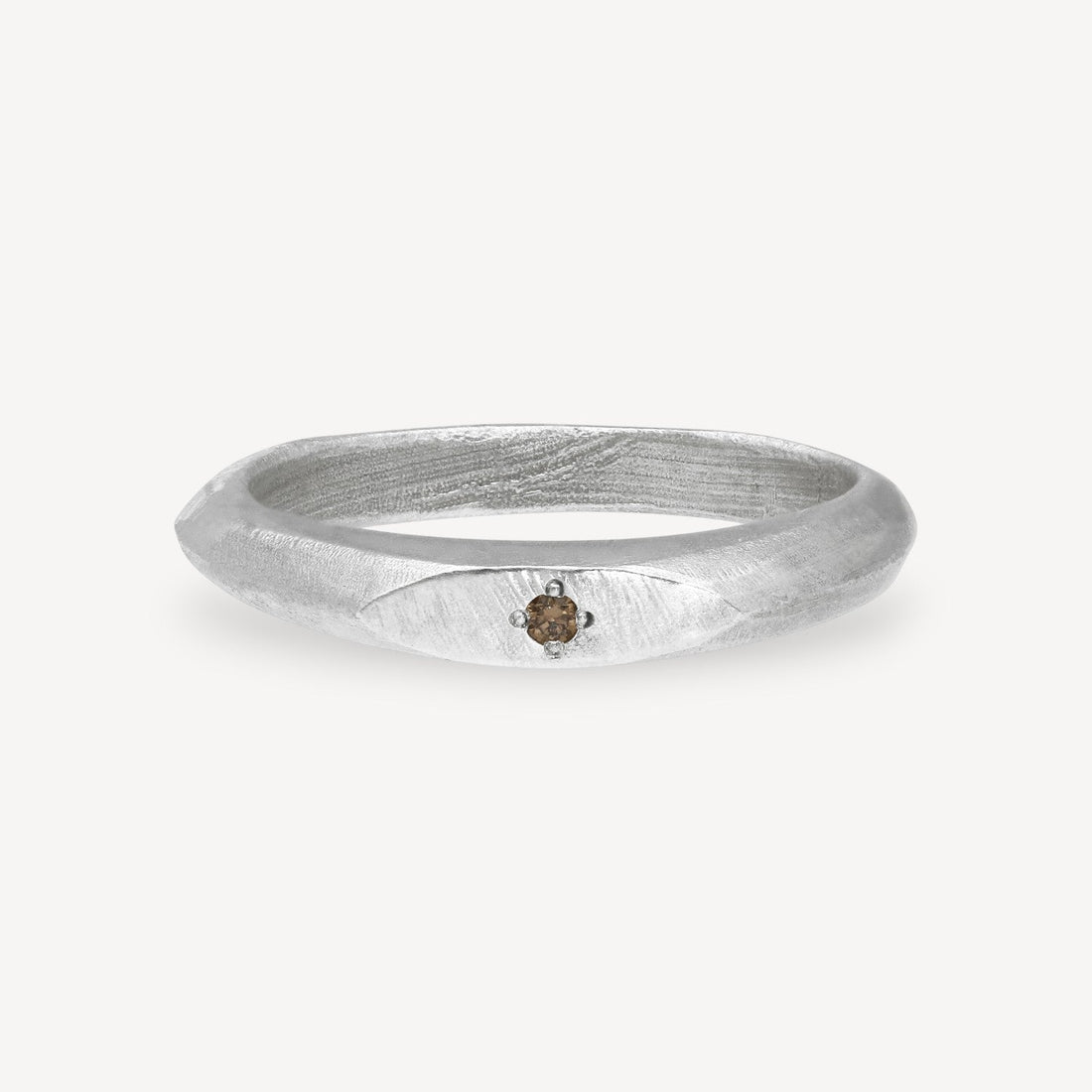 Skinny Signet Ring Silver Brown Diamond
