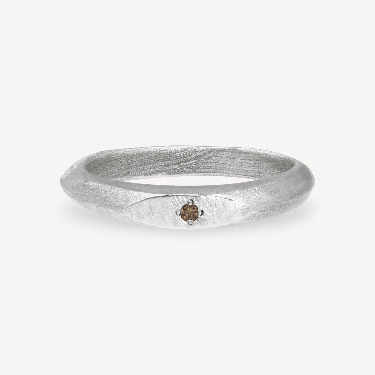 Skinny Signet Ring Silver Brown Diamond