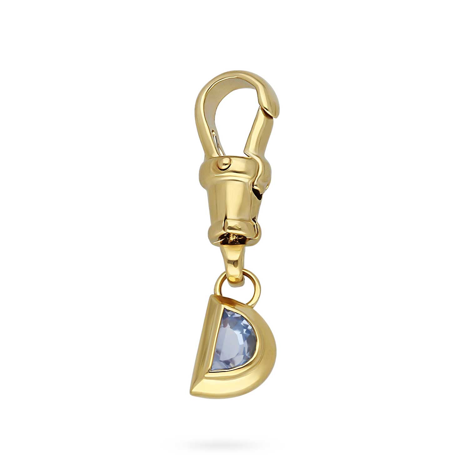 Ellie Air at ethical jeweller E.C.One London ROCKPOOL Half Moon Gold Charm with Blue Sapphire