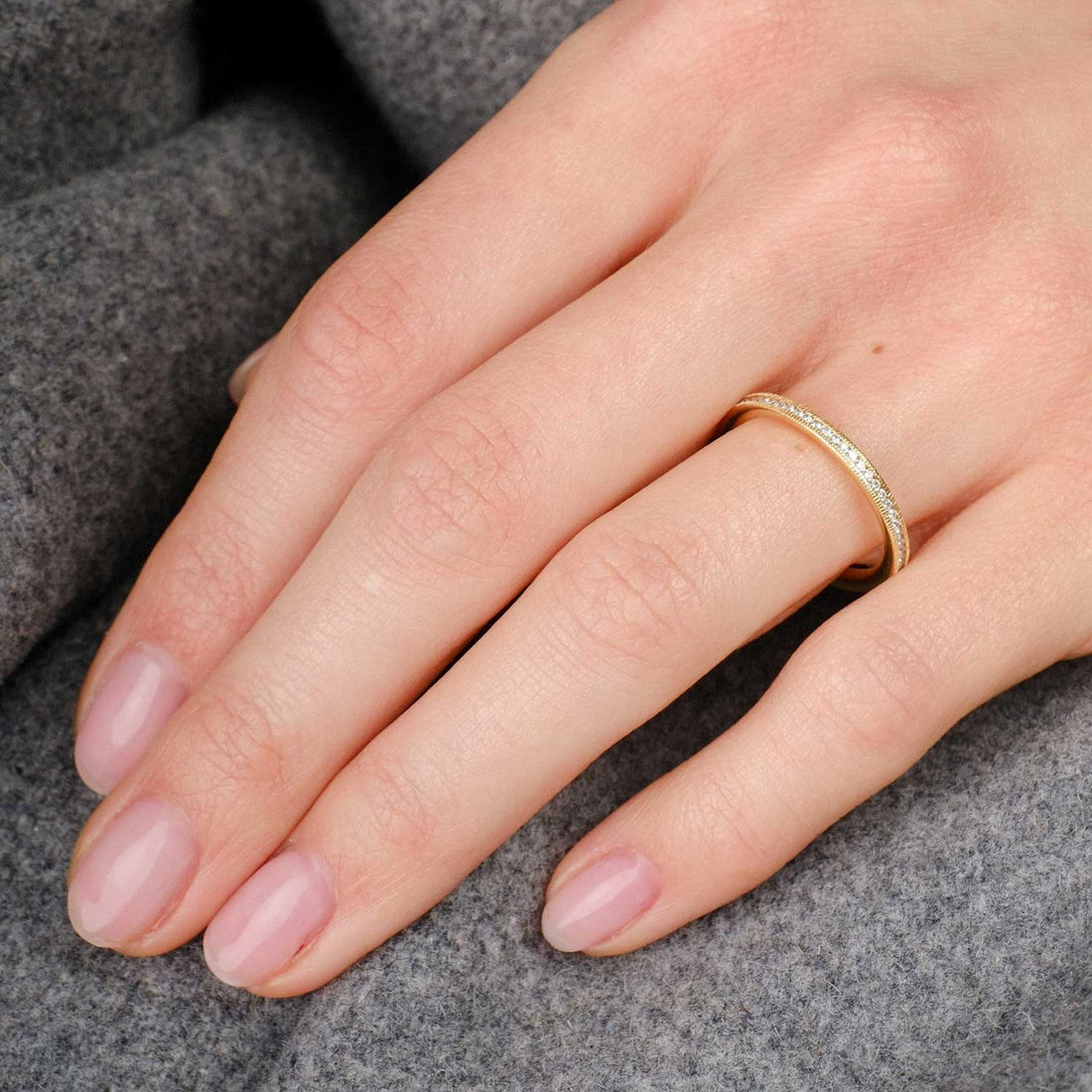 Eternity Ring Slim Channel Set Diamonds with Milgrain Rose Gold