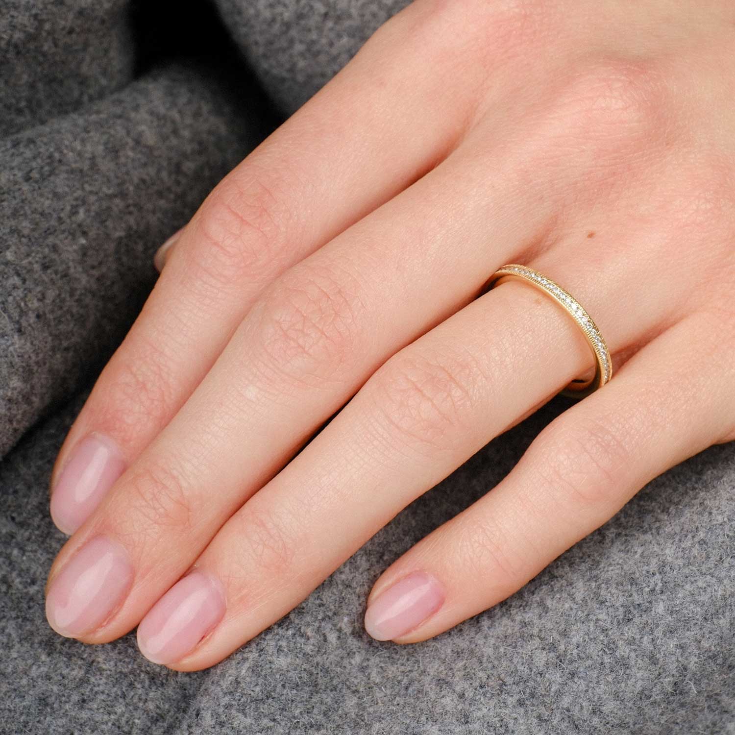 Eternity Ring Slim Channel Set Diamonds with Milgrain Rose Gold