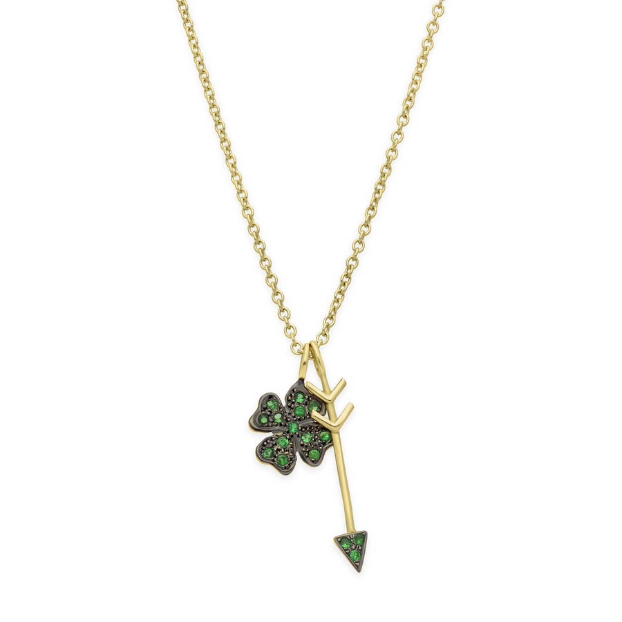 Fotini Psarouli Clover & Arrow Gold Pendant Necklace with Tsavorites