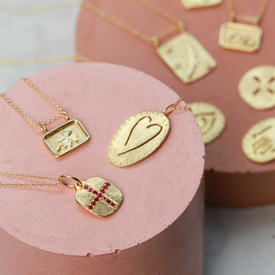 Fotini Psarouli Gold small ruby cross necklace at EC One London
