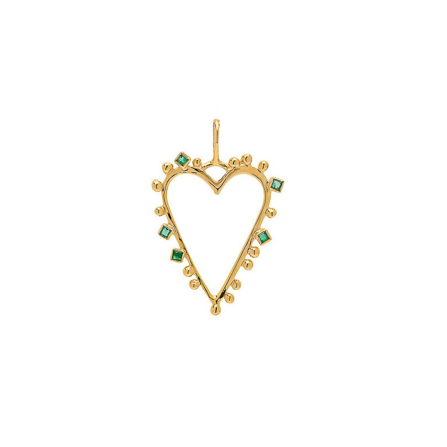 Fotini Psarouli Long gold heart pendant with emerald detailing at EC One London