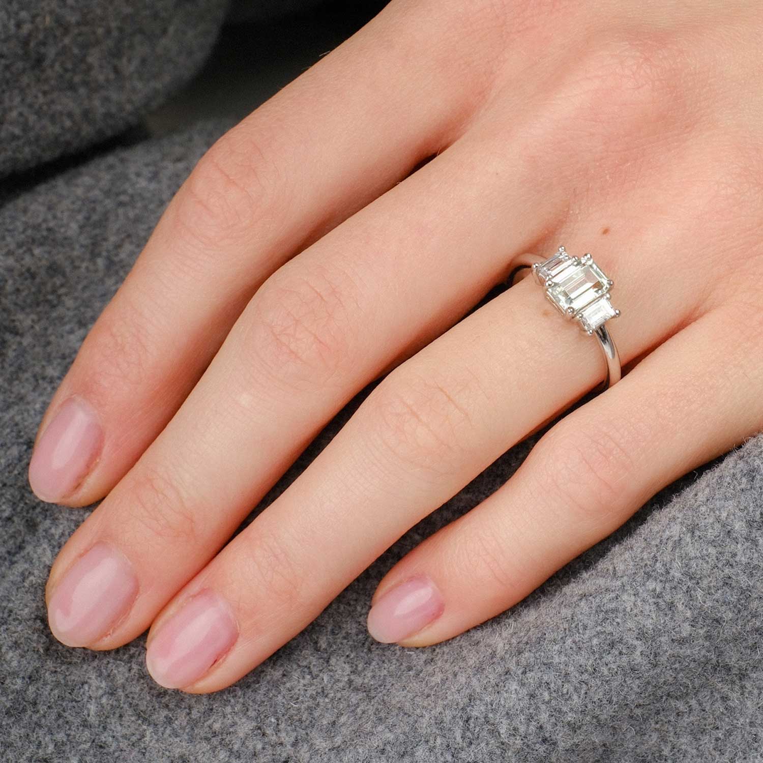 E.C.One GRACIE Green Sapphire & Diamond Platinum Trilogy Engagement Ring made by hand in our ethical B Corp London workshop