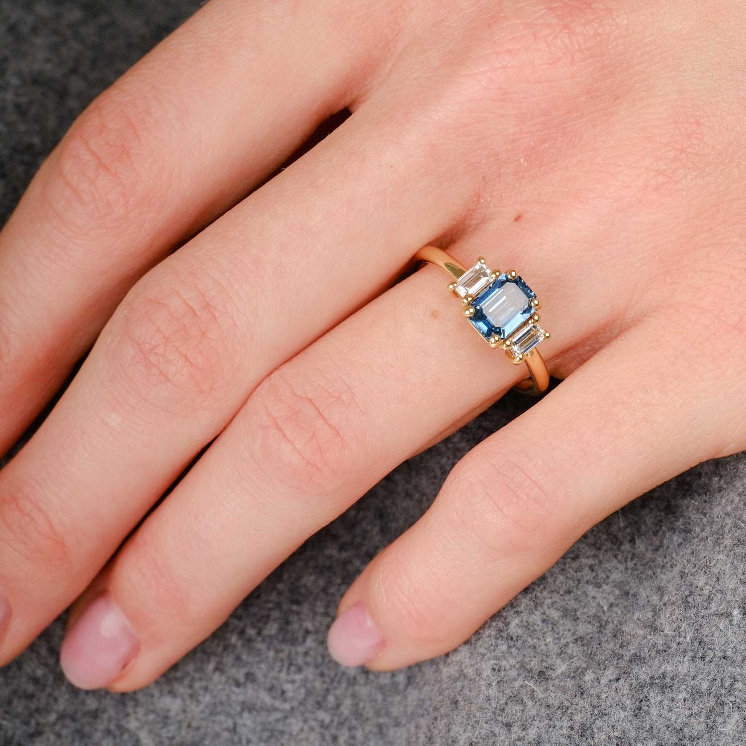 EC One ethical GRACIE Sapphire & Diamond Trilogy Engagement Ring made in our B Corp London workshop