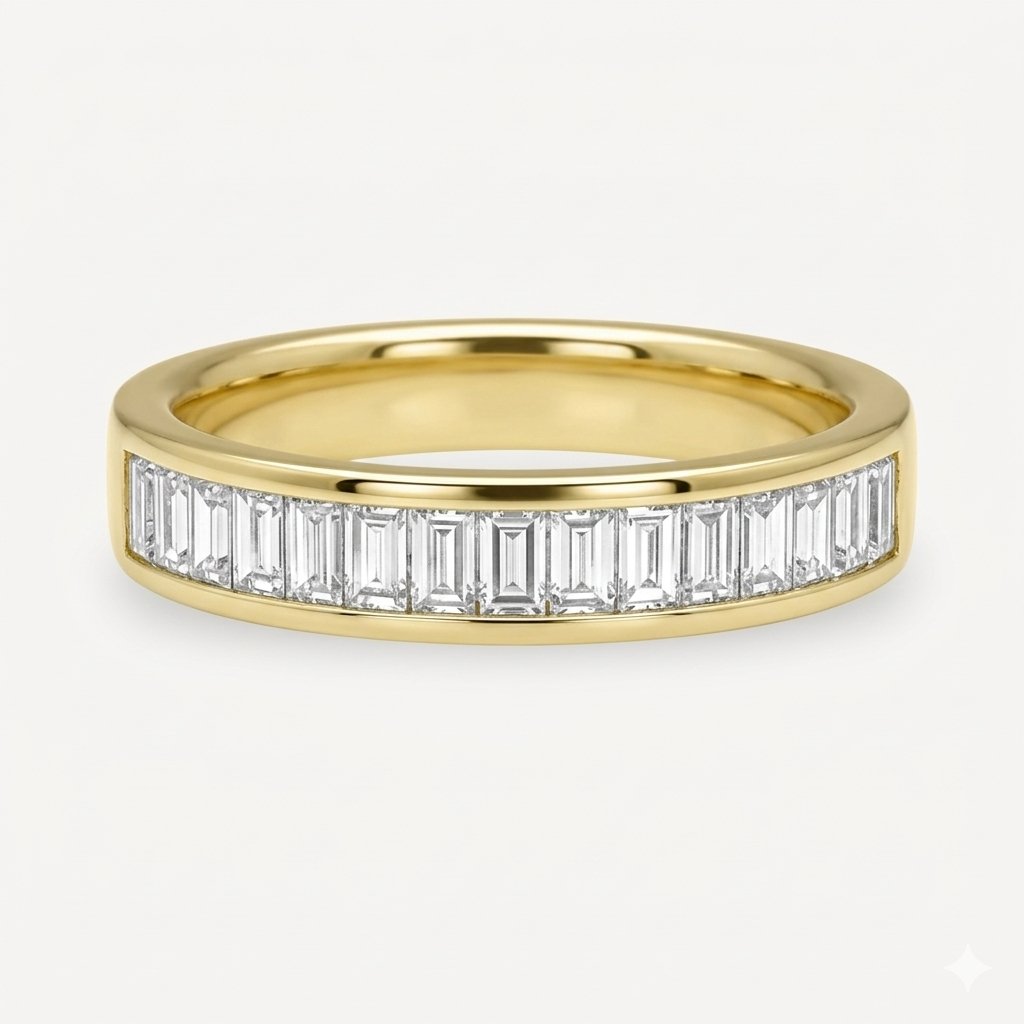 0.97ctct Baguette Diamond Half Eternity Ring Yellow Gold