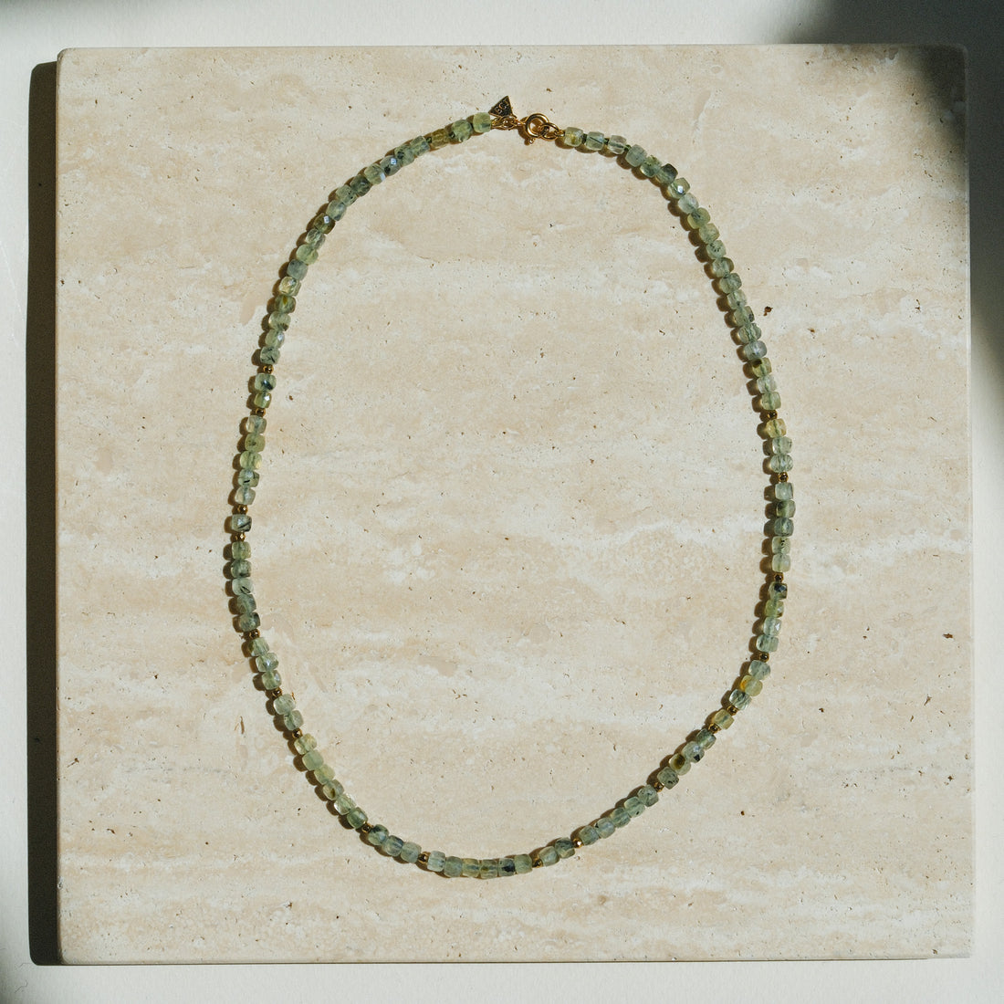 Prehnite Cube Bead Necklace