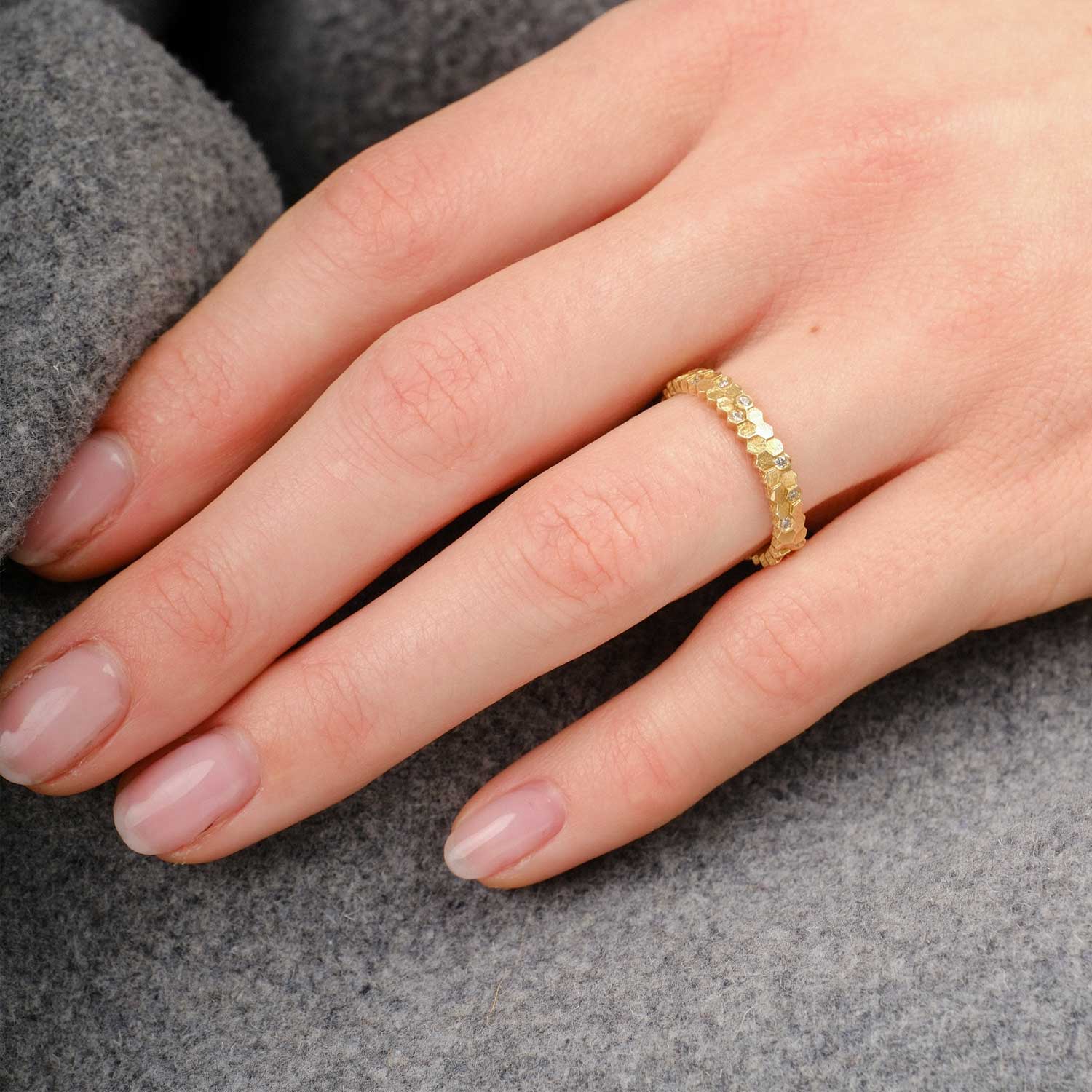 Jo Hayes Ward at E.C.One London HEX Double Ring Yellow Gold with Diamonds