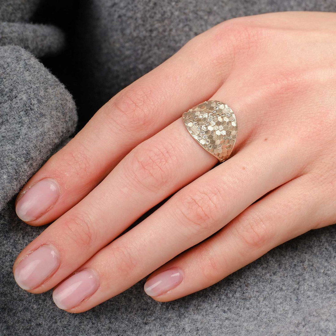 Jo Hayes Ward at E.C.One London  HEX Small Shield Ring Warm White Gold with Brown Diamonds