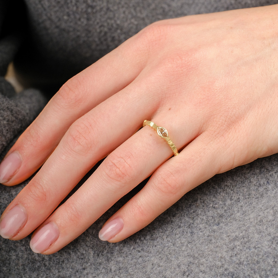 HEX Single Ring Yellow Gold Ring with Marquise Diamond