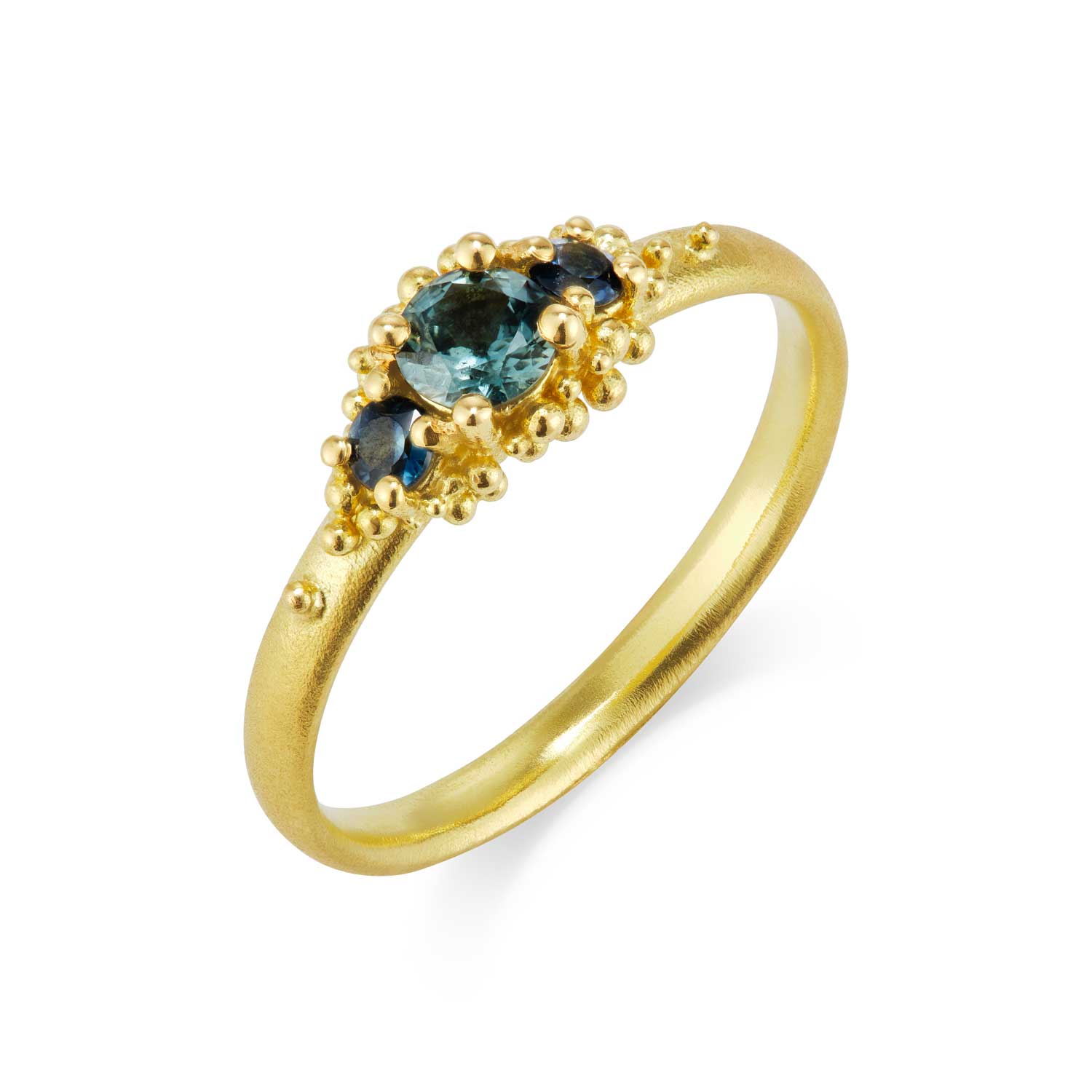 CLOSE CLUSTER Gold Ring with Teal Sapphires by Hannah Bedford at ethical jeweller E.C.One London