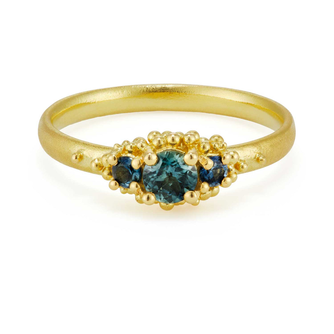 CLOSE CLUSTER Gold Ring with Teal Sapphires by Hannah Bedford at ethical jeweller E.C.One London