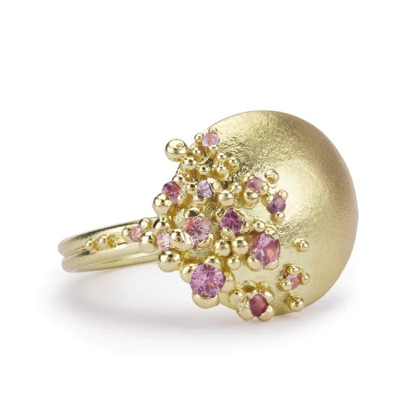 Hannah Bedford ADORN Ring Pink Sapphire Ring Yellow Gold at ethical jeweller E.C. One London