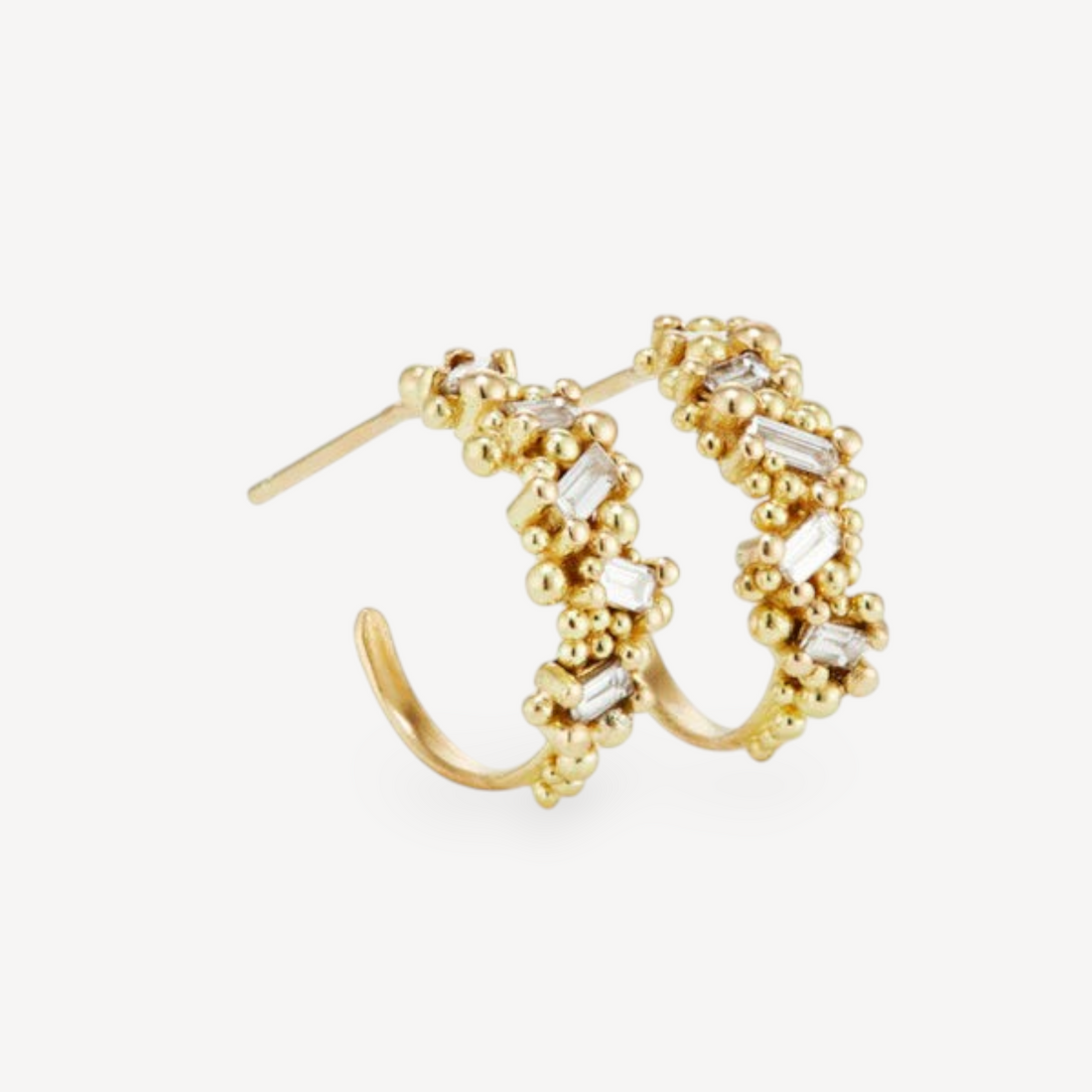 Baguette Diamond Hoop Earrings Yellow Gold