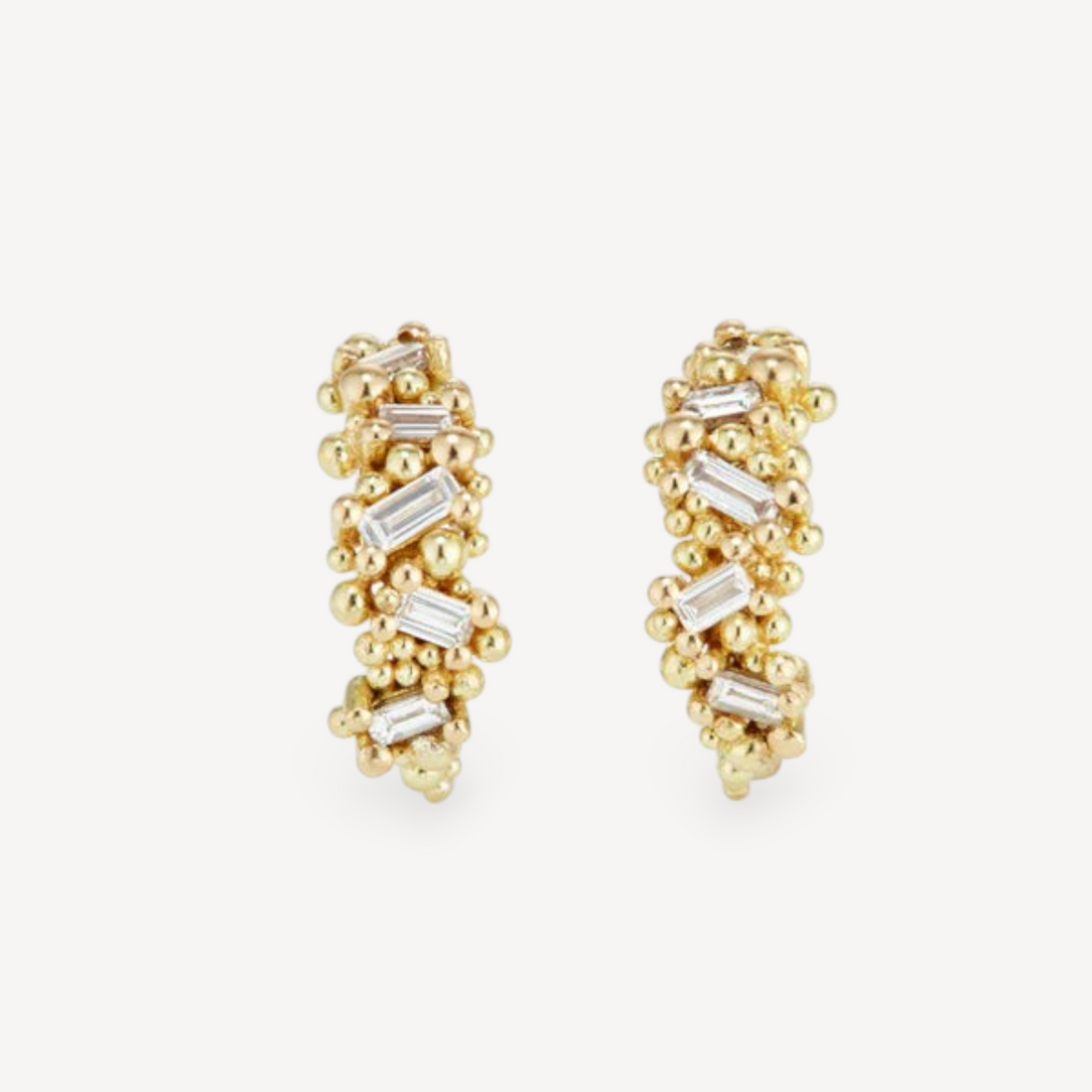 Baguette Diamond Hoop Earrings Yellow Gold