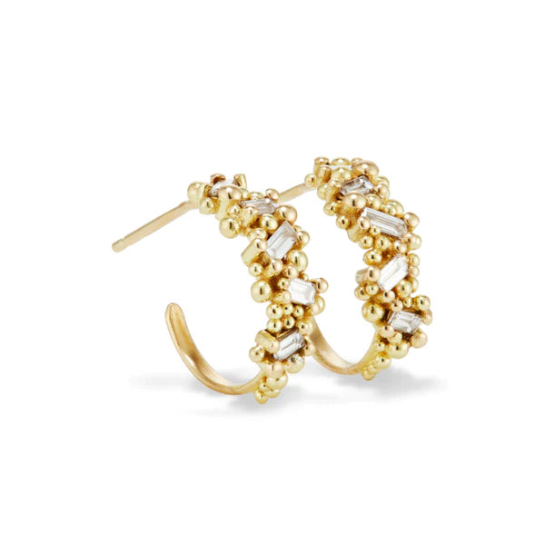 Baguette Diamond Hoop Earrings Yellow Gold