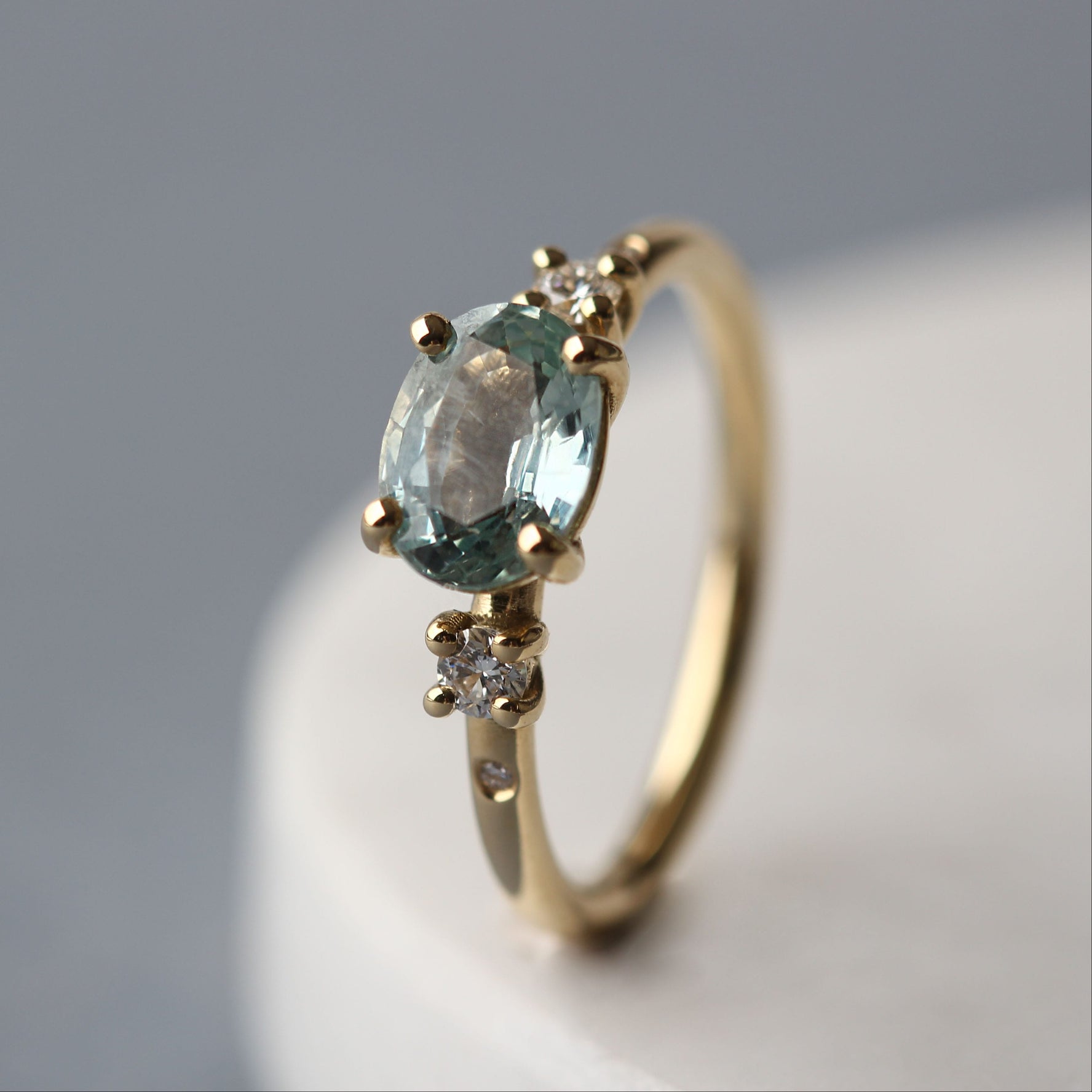LAINEY Yellow Gold Pale Teal Sapphire Engagement Ring