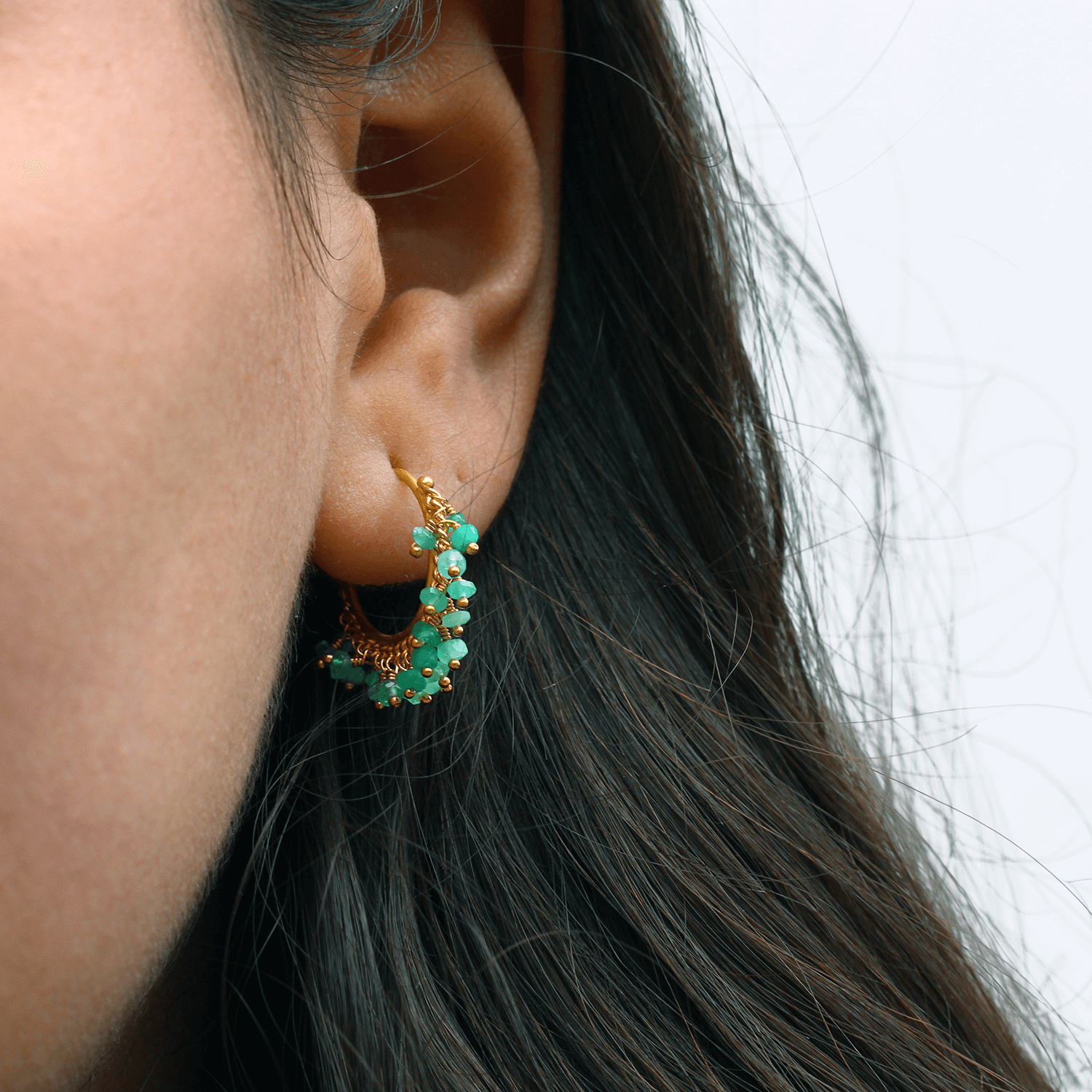 Small Chain Hoop Emerald Earrings