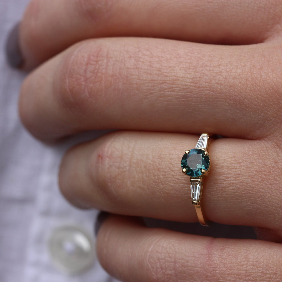 JESSICA Round Madagascan Teal Sapphire Engagement Ring