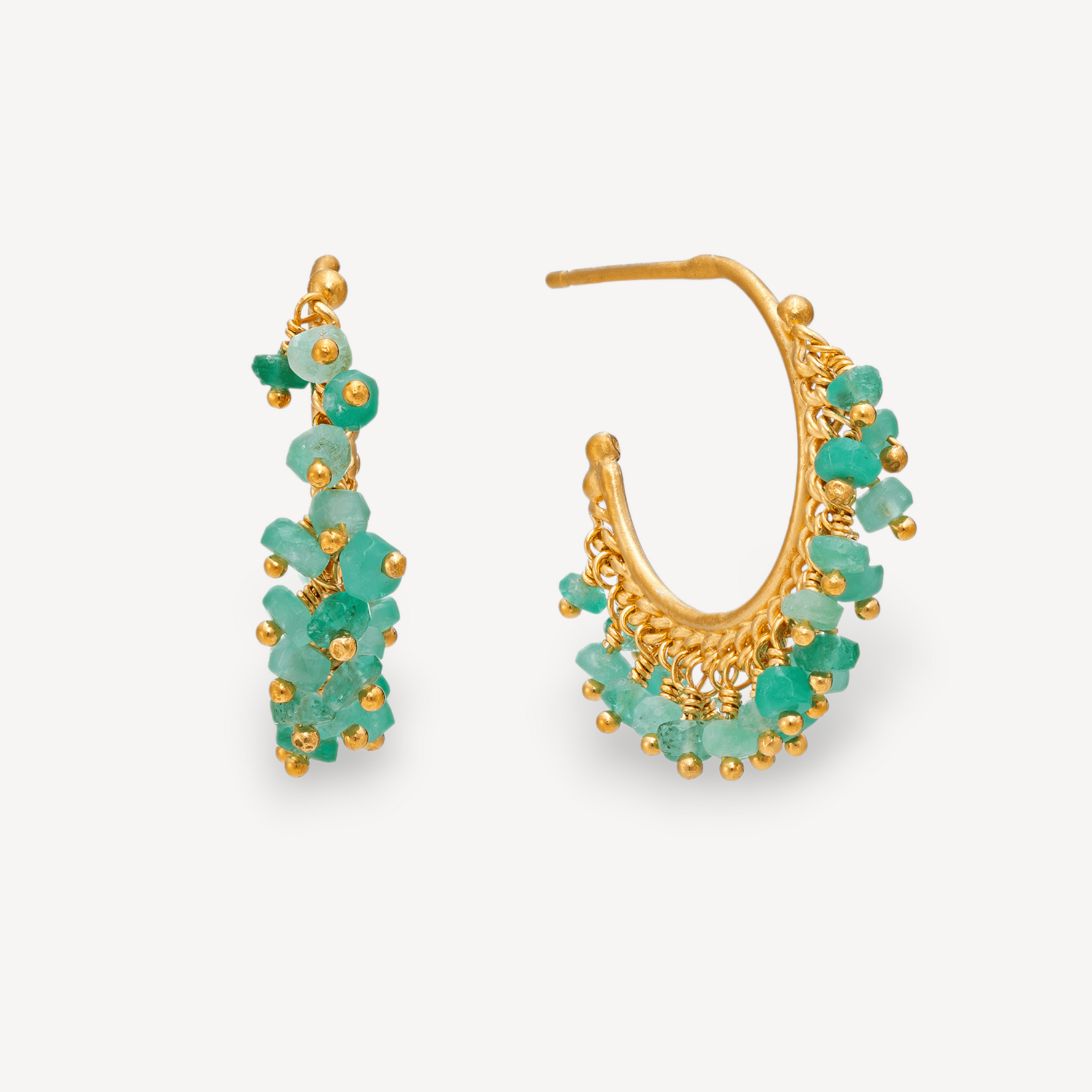 Small Chain Hoop Emerald Earrings