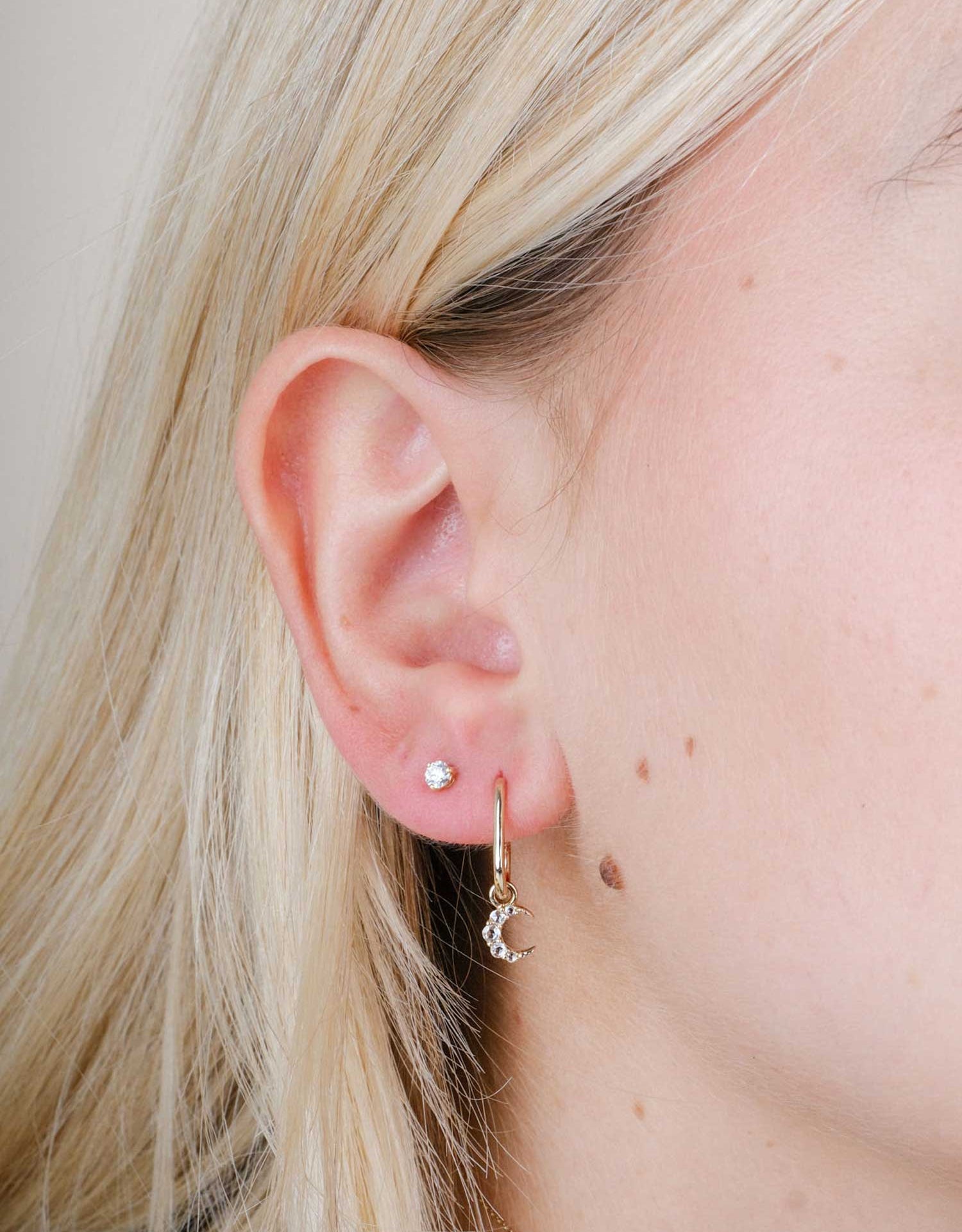 SINGLE Astra Diamond Crescent Moon Hoop by Metier at ethical jeweller E.C.One London