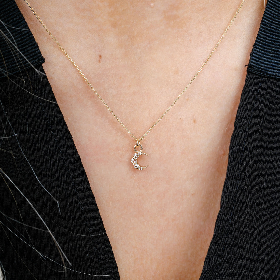 Astra Crescent Rose Cut Diamond Pendant Necklace