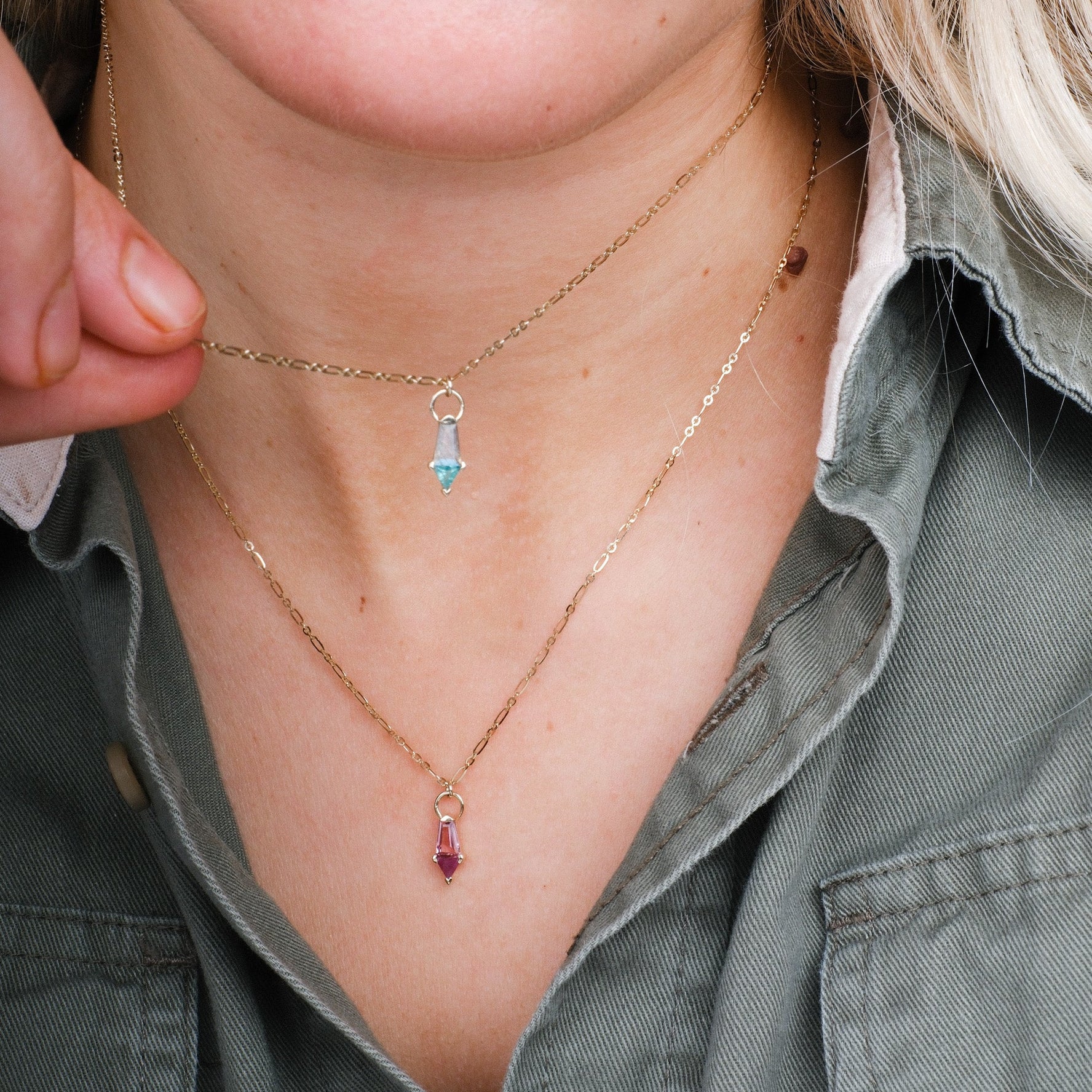 PRISM Labradorite and Emerald Gold Pendant Necklace