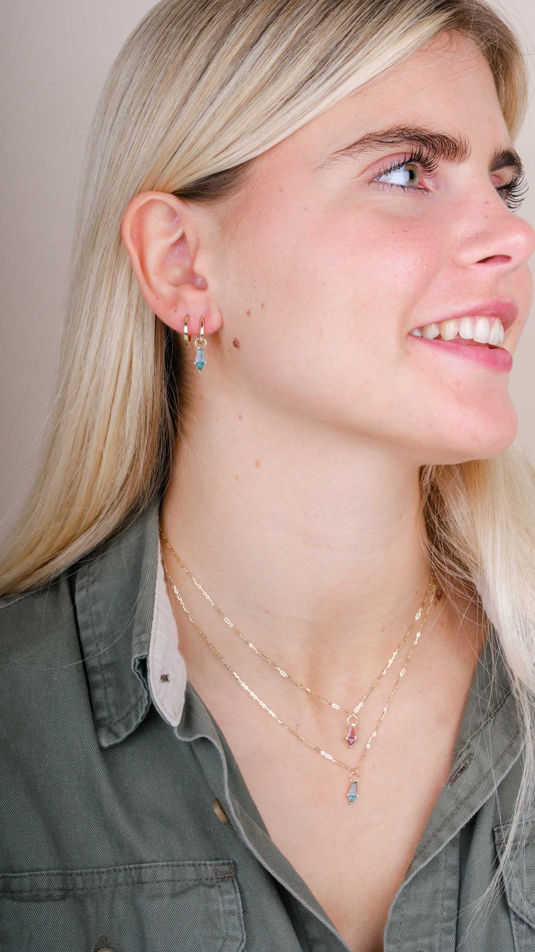 PRISM tourmaline and sapphire Gold Pendant Necklace by Metier at ethical jewellery E.C.One London