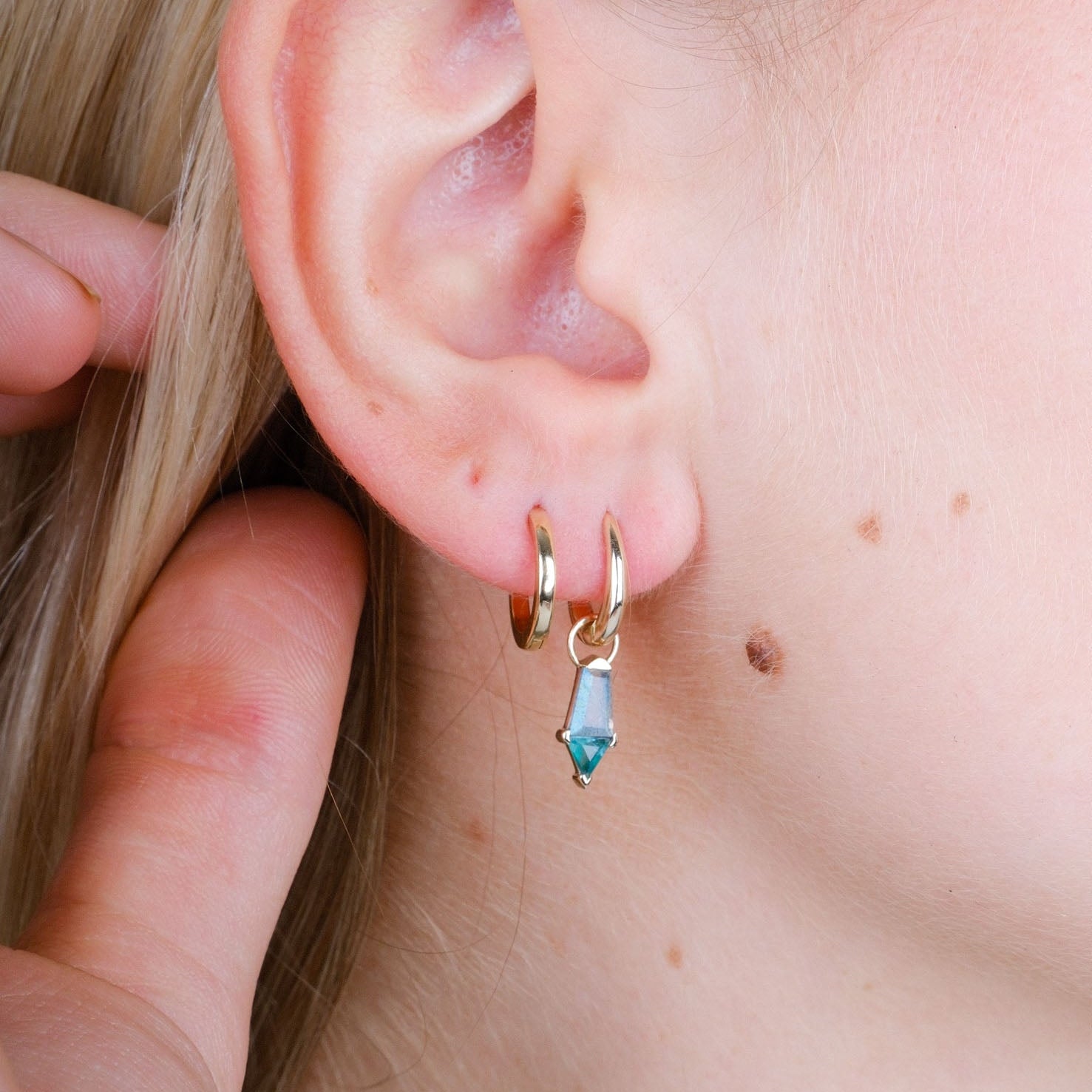 PRISM Labradorite and Emerald Gold Hoop Earrings