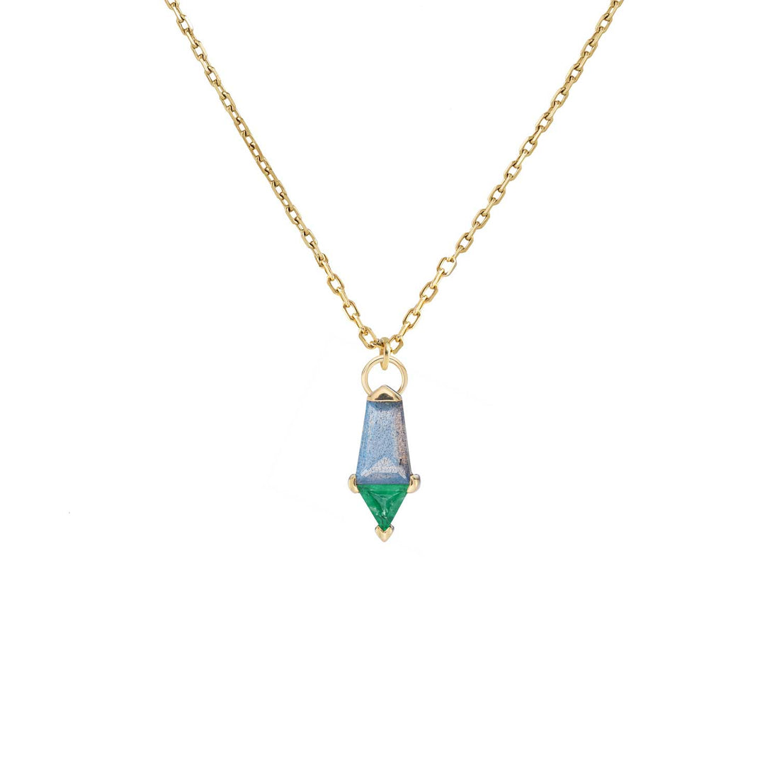 PRISM Labradorite and Emerald Gold Pendant Necklace by Metier at ethical jewellery E.C.One London