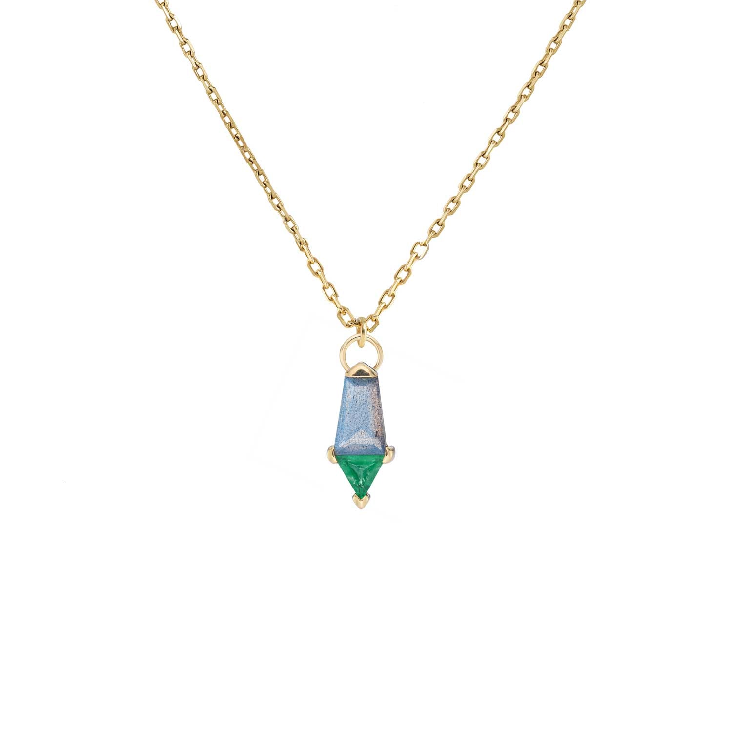 PRISM Labradorite and Emerald Gold Pendant Necklace by Metier at ethical jewellery E.C.One London