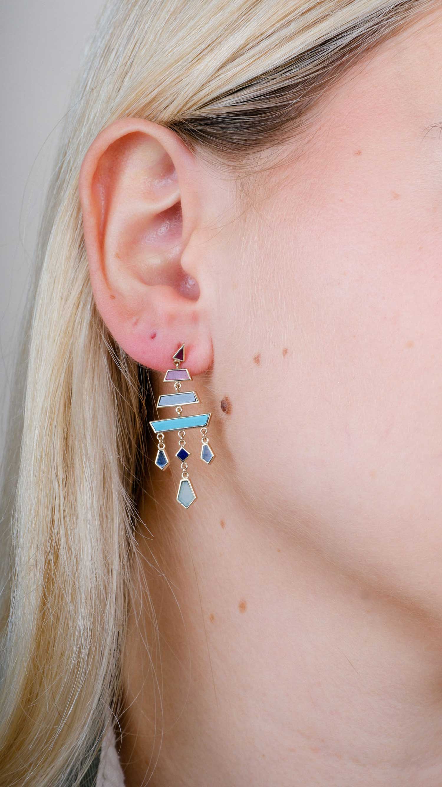 TESSERAE Midnight Mesa Gold Drop Earrings Pair  by Metier at ethical jeweller E.C.One London 
